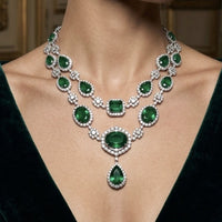 Beauvince Edith Emerald & Diamond Necklace & Earrings Suite (210.67 ct Gemstones)