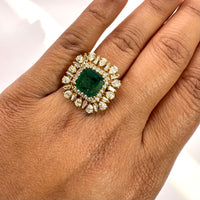 Beauvince Sunburst Ring (5.05 ct Emerald & Diamonds) in 18K Yellow Gold
