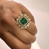 Beauvince Sunburst Ring (5.05 ct Emerald & Diamonds) in 18K Yellow Gold