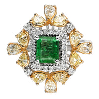 Beauvince Flora Halo Ring (2.33 ct Emerald & Diamonds) in 18K Yellow Gold