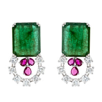 Amelia Emerald, Ruby and Diamond Earrings in 18K White Gold