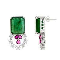 Amelia Emerald, Ruby and Diamond Earrings in 18K White Gold