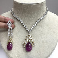 Beauvince Bloom Necklace & Earrings Suite (150.45 ct Rubies & Diamonds) in Gold