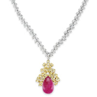 Beauvince Bloom Necklace & Earrings Suite (150.45 ct Rubies & Diamonds) in Gold