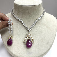 Beauvince Bloom Necklace & Earrings Suite (150.45 ct Rubies & Diamonds) in Gold