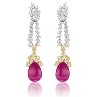 Beauvince Bloom Necklace & Earrings Suite (150.45 ct Rubies & Diamonds) in Gold