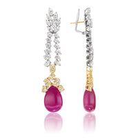 Beauvince Bloom Necklace & Earrings Suite (150.45 ct Rubies & Diamonds) in Gold