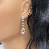 Dangling Drop Halo Diamond Earrings (2.02 ct Diamonds) in White Gold