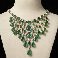 Nritya Emerald & Diamond Necklace & Earrings Suite (179.54 ct Gemstones) in Gold