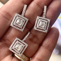 Gatsby Diamond Earrings & Pendant Set (3.89 ct Diamonds) in White Gold