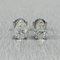 Beauvince Pear Shape Solitaire Studs (2.00 ct H SI1 GIA Diamonds) in White Gold