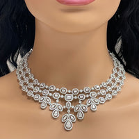 Beauvince Legacy Halo Necklace and Earring Suite (32 ct Diamonds) in White Gold