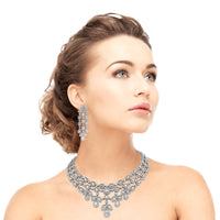 Beauvince Legacy Halo Necklace and Earring Suite (32 ct Diamonds) in White Gold