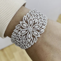 Beauvince Marquise Diamond Halo Cuff Bangle in White Gold
