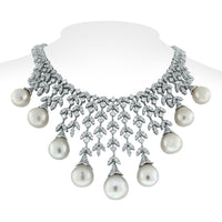 Diamond & Pearl Vines Necklace (156.06 ct Pearls & Diamonds) in White Gold