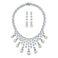 Diamond & Pearl Vines Necklace (156.06 ct Pearls & Diamonds) in White Gold