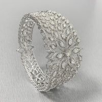 Beauvince Marquise Diamond Halo Cuff Bangle in White Gold