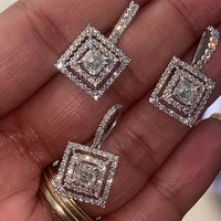 Gatsby Diamond Earrings & Pendant Set (3.89 ct Diamonds) in White Gold