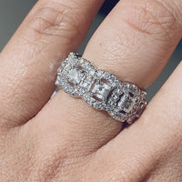 Cushion Cut Halo Eternity Band (3.49 ct Diamonds) in White Gold