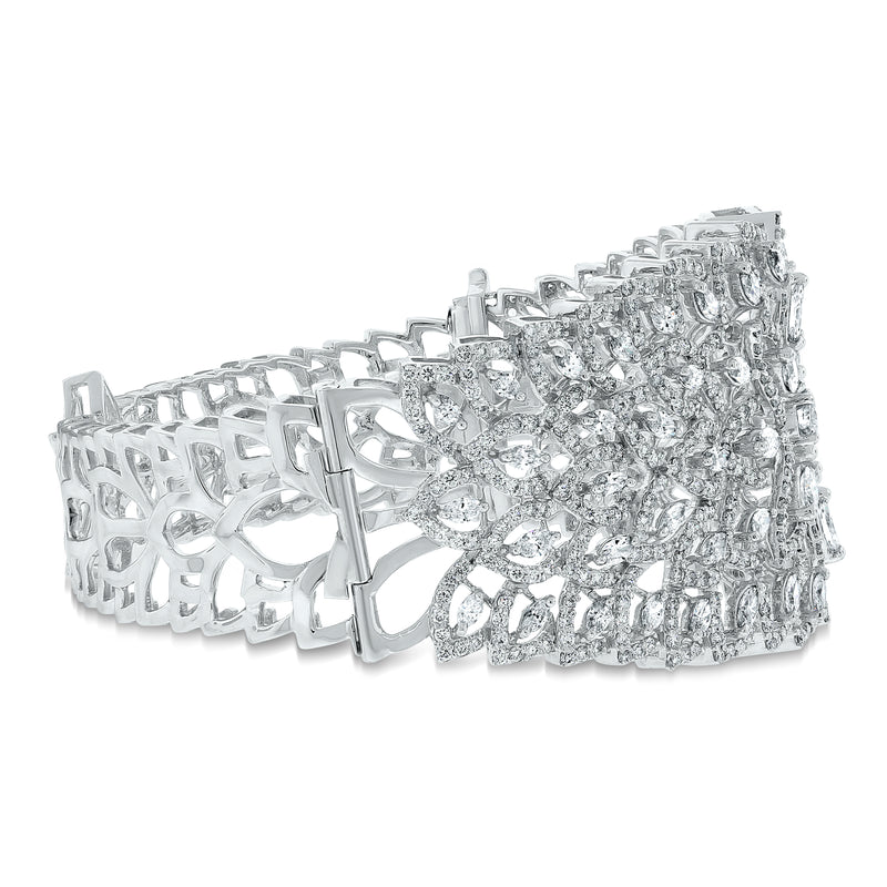 Beauvince Marquise Diamond Halo Cuff Bangle in White Gold
