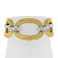 Textured Gold & Diamond Link Broad Bracelet (1.56 ct Diamonds) in Gold