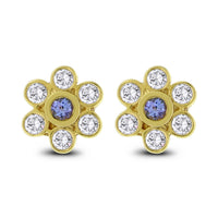 Tanzanite Ear Flowers (1.20 ct Diamonds & Tanzanites) in Yellow Gold