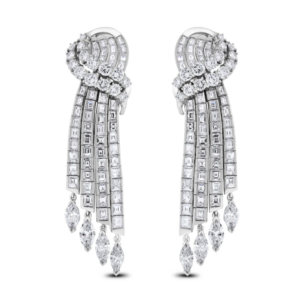 Waterfalls Diamond Earrings (14.75 ct Diamonds) in White Gold