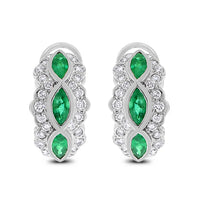 Grape Vine Huggies Earrings (2.46 ct Diamonds & Emeralds) in White Gold