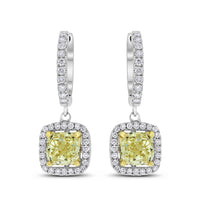 Yellow Cushion Diamond Earrings (3.67 ct Diamonds) in Gold