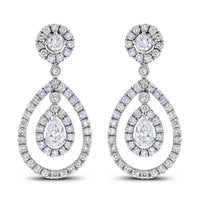 Dangling Halo Diamond Earrings (3.34 ct Diamonds) in White gold