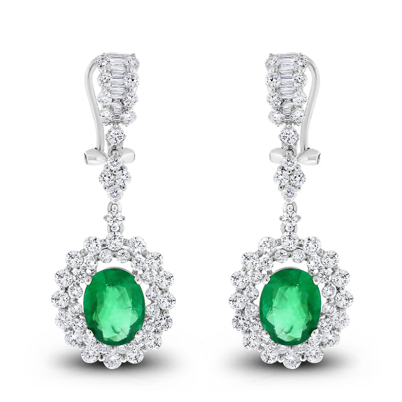 Gina Diamond & Emerald Earrings (6.45 ct Emeralds & Diamonds) in White Gold