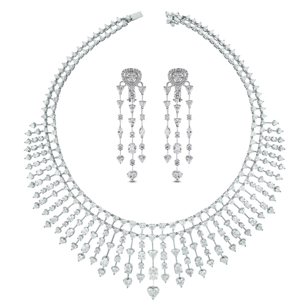 Hearts Necklace & Earrings Suite (58.44 ct Diamonds) in White Gold