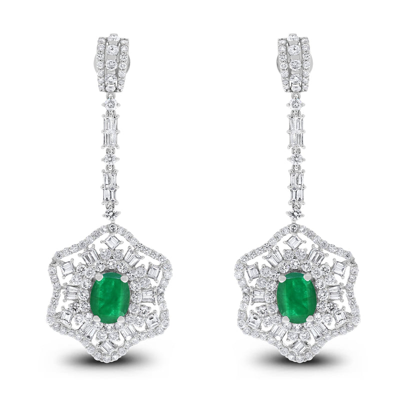 Jessica Diamond & Emerald Earrings (8.31 ct Emeralds & Diamonds) in White Gold
