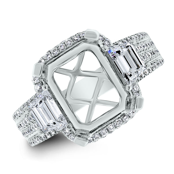 Rebel Engagement Setting for a 3.5 ct Emerald Cut (1.39 ct Diamonds) in White Gold
