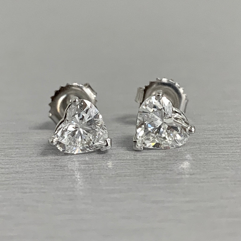 Heart Shape Solitaire Diamond Studs (2.28 ct HS E-G SI GIA Diamonds) in White Gold