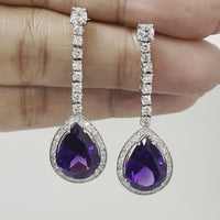 Claire Amethyst & Diamond Earrings (12.86 ct Gemstones) in White Gold
