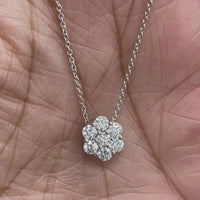 Flower Cluster Diamond Pendant (0.60 ct Diamonds) in White Gold