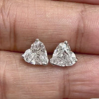 Heart Shape Solitaire Diamond Studs (2.00 ct HS GSI1 GIA Diamonds) in White Gold