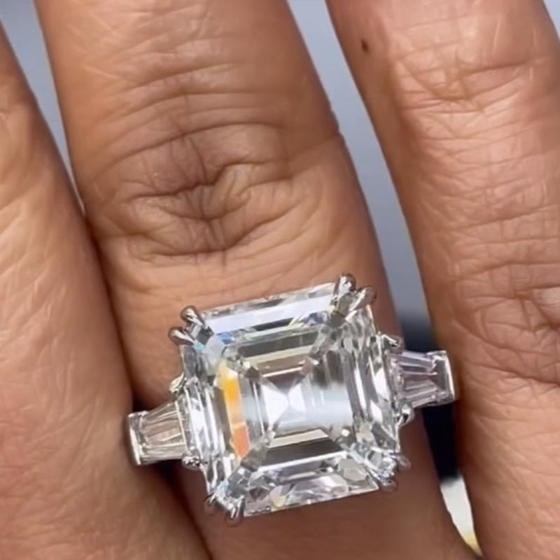 Beauvince Bridget 3 Stone Ring (10.31 ct Emerald Cut GIA Diamond) in Platinum