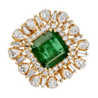 Beauvince Sunburst Ring (5.05 ct Emerald & Diamonds) in 18K Yellow Gold