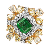 Beauvince Flora Halo Ring (2.33 ct Emerald & Diamonds) in 18K Yellow Gold