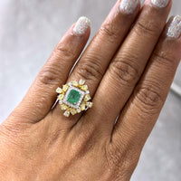 Beauvince Flora Halo Ring (2.33 ct Emerald & Diamonds) in 18K Yellow Gold