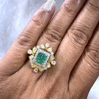 Beauvince Flora Halo Ring (2.33 ct Emerald & Diamonds) in 18K Yellow Gold