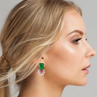 Amelia Emerald, Ruby and Diamond Earrings in 18K White Gold