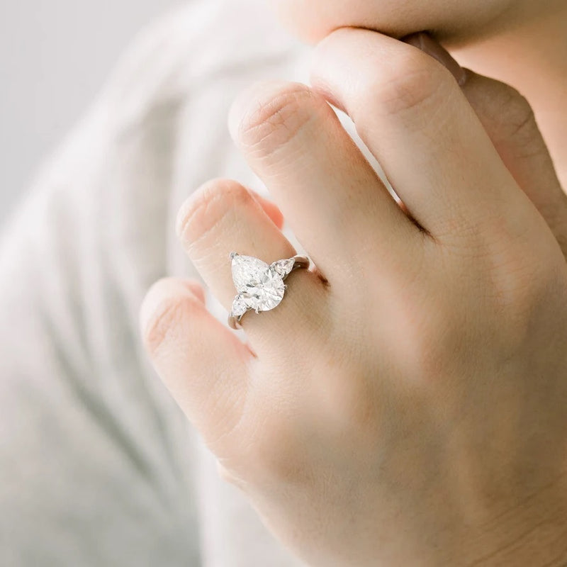 Beauvince Reem Pear Shape 3 Stone Engagement Ring (3.01 ct HVS1 GIA Diamond)