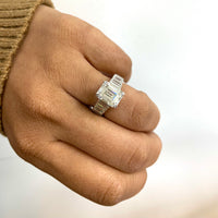 Steps Engagement Ring (3.20 Emerald Cut IVVS2 GIA Diamond) in White Gold