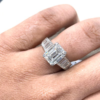 Steps Engagement Ring (3.20 Emerald Cut IVVS2 GIA Diamond) in White Gold