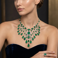 Nritya Emerald & Diamond Necklace & Earrings Suite (179.54 ct Gemstones) in Gold