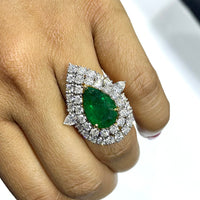 Beauvince Yana Pear Emerald & Diamond Halo Ring (8.96 cts Emerald & Diamonds) in Gold