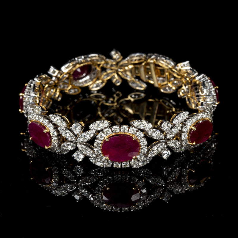 Sensations Necklace Earrings and Bracelet Suite (154.44 ct Rubies & Diamonds) in Gold